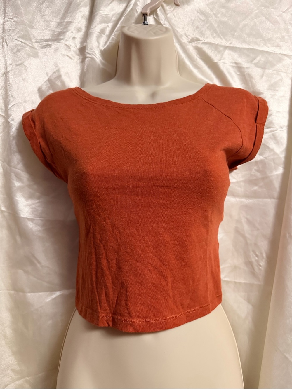 Burnt Orange Cropped Tee with Rolled Short Sleeves
